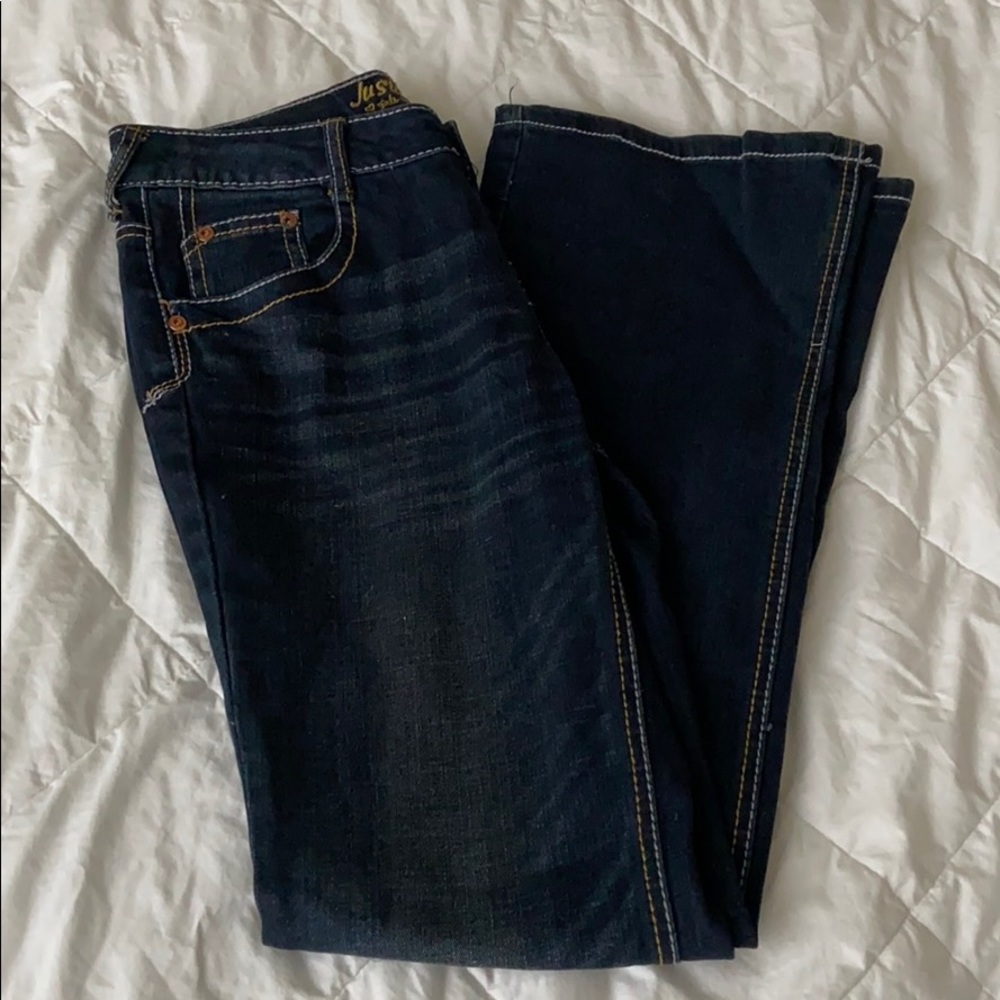 New pair of Justice girls bootcut dark jeans